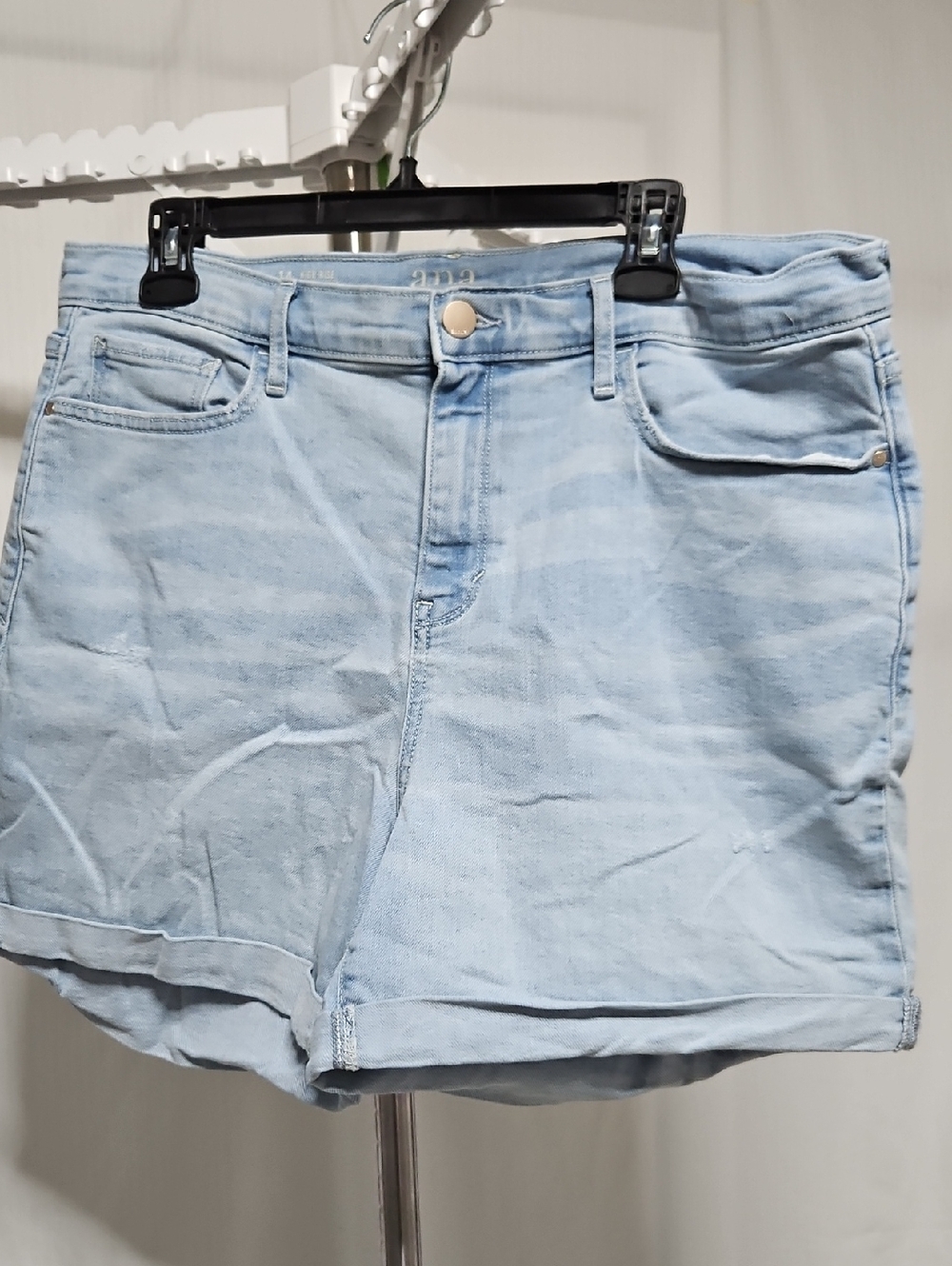 a.n.a Light Blue High-Rise Distressed Denim Shorts